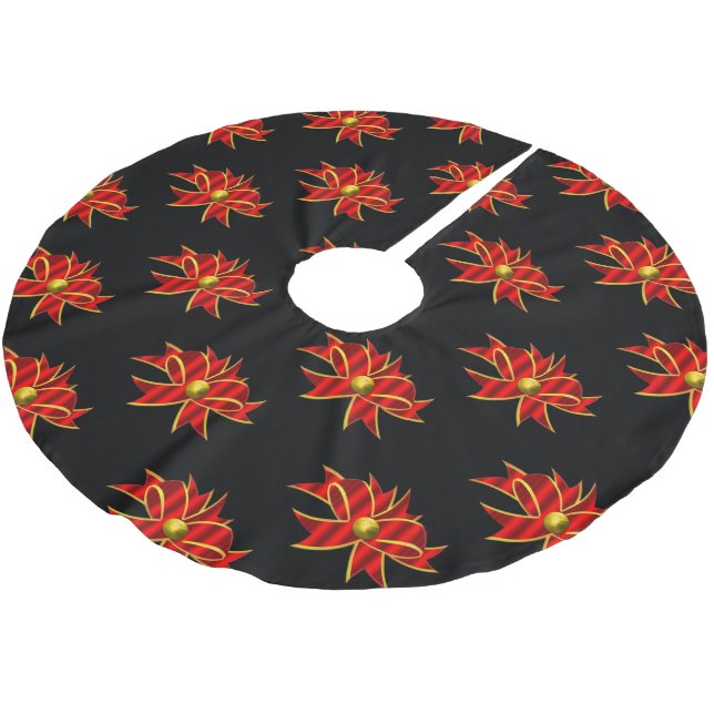 Red Bows Black Christmas Brushed Polyester Tree Skirt (Angled)