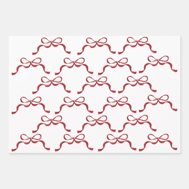 Red Bows Christmas Wrapping Paper Sheet (Front)