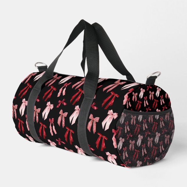 Red bows on black background  duffle bag (Right Corner)