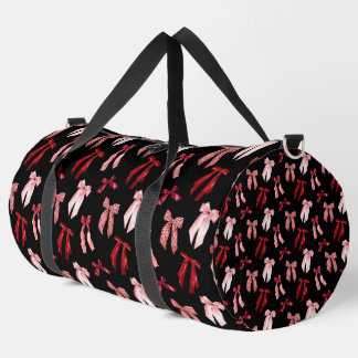 Red bows on black background  duffle bag