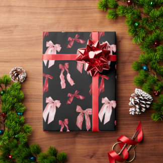 Red bows on black background  wrapping paper
