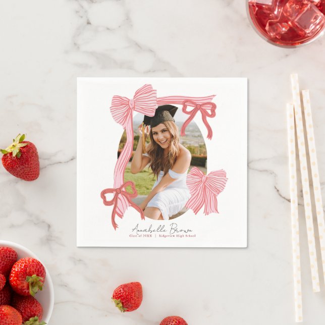 Red Bows Photo Graduation Napkin (Insitu)