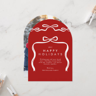 Red Bows Ribbon Arch Christmas Holiday Photo Card