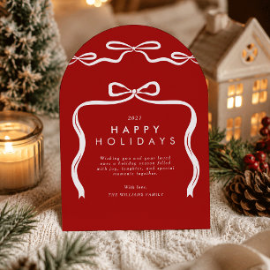 Red Bows Ribbon Arch Christmas Holiday Photo Card