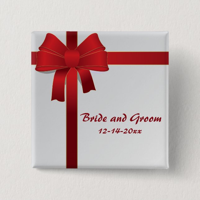 Red Bows Winter Wedding 15 Cm Square Badge (Front)