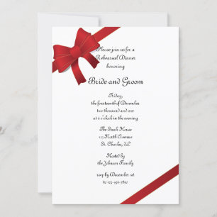Red Bows Winter Wedding Rehearsal Dinner Invite