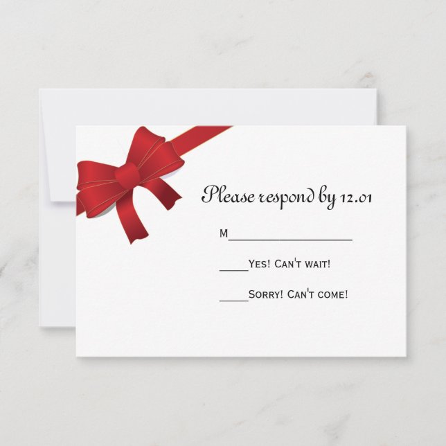 Red Bows Winter Wedding RSVP Response Card (Front)