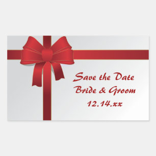Red Bows Winter Wedding Save the Date Rectangular Sticker