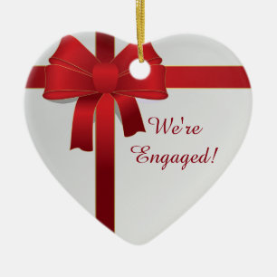 Red Bows Winter We're Engaged Ceramic Tree Decoration
