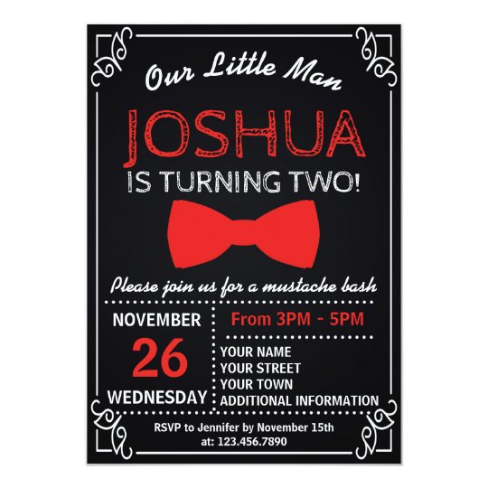 RED BOWTIE PARTY INVITATION FOR A BOY