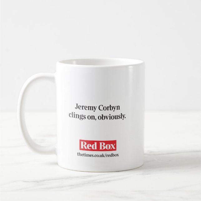 Red Box Mug - Jeremy Corbyn clings on (Left)