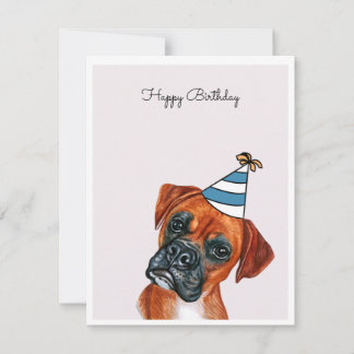 Red Boxer Dog with Party Hat Card