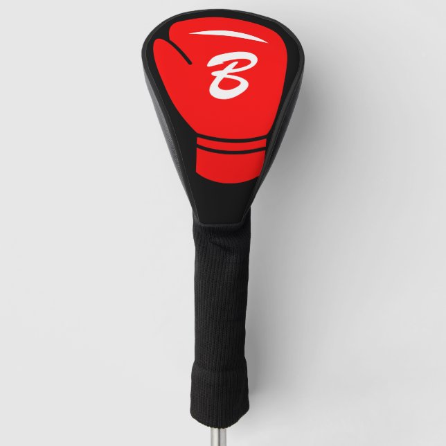 Red boxing glove monogram custom golf driver cover (Front)