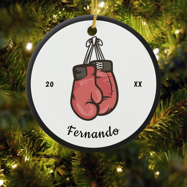 Red Boxing Gloves Competitive Boxer Name & Year  Ceramic Tree Decoration (Creator Uploaded)