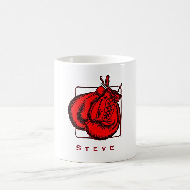 Red Boxing Gloves Illustration Personalised Coffee Mug (Center)