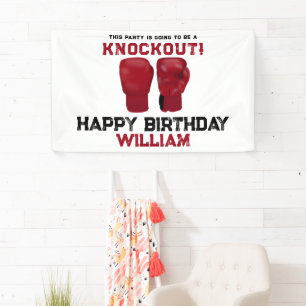 Red Boxing Gloves Kids Birthday Party Knockout Banner