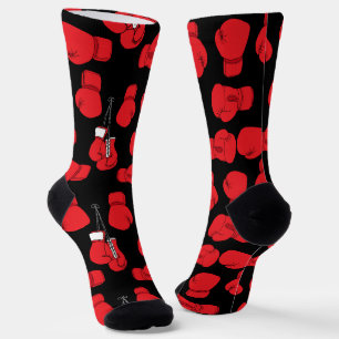 Red Boxing Gloves Pattern Black Socks