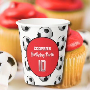 Red Boy Soccer Birthday Party Paper Cups