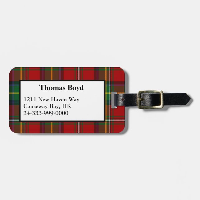 Red Boyd Tartan Plaid Luggage Tag (Front Horizontal)