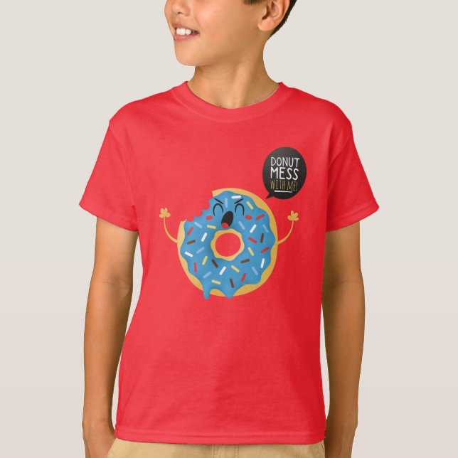 Red Boys Kids Angry Doughnut Mess With Me Skater C T-Shirt (Front)