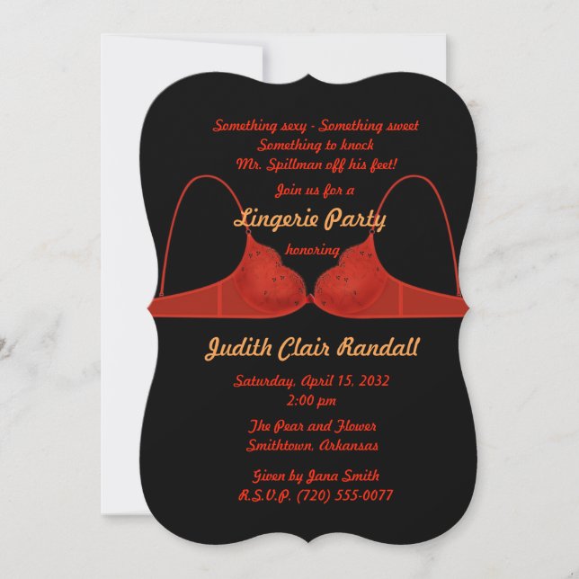 Red Bra on Black Lingerie Shower Invitation (Front)