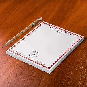 Red Branded Logo, Name, and Contact Info Business Notepad