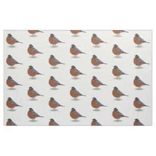 Red Breasted American Robin Digitally Drawn Bird Fabric