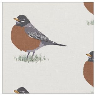 Red Breasted American Robin Digitally Drawn Bird Fabric