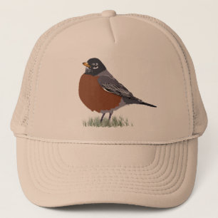 Red Breasted American Robin Digitally Drawn Bird Trucker Hat