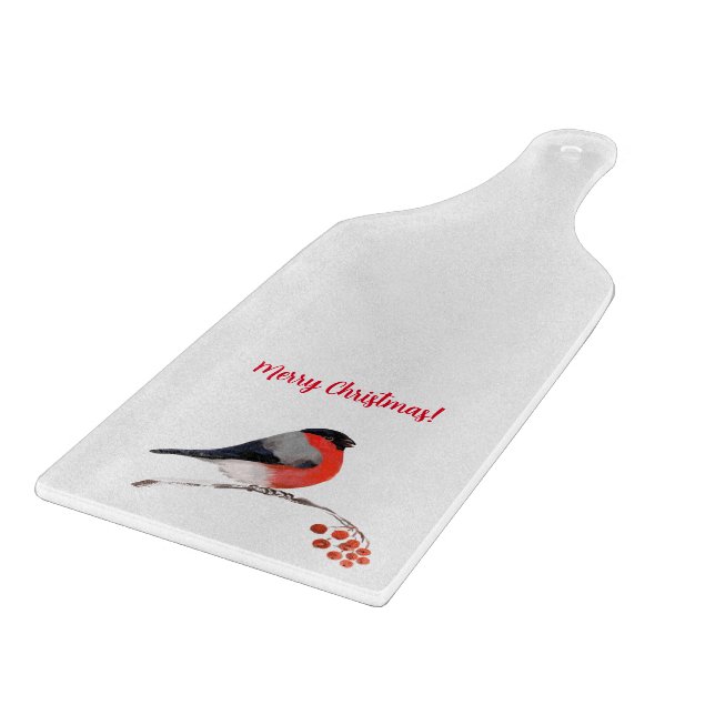 red breasted bullfinch cutting board (Corner)