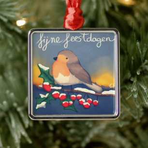 Red-breasted, fine holidays metal tree decoration