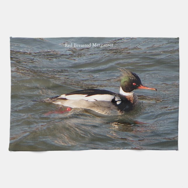 Red Breasted Merganser kitchen towel (Horizontal)