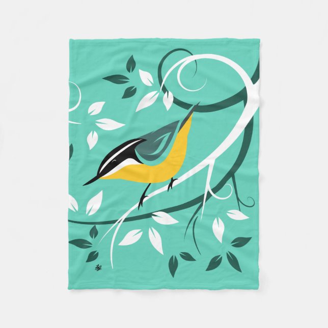 Red Breasted Nuthatch Fleece Blanket (Front)