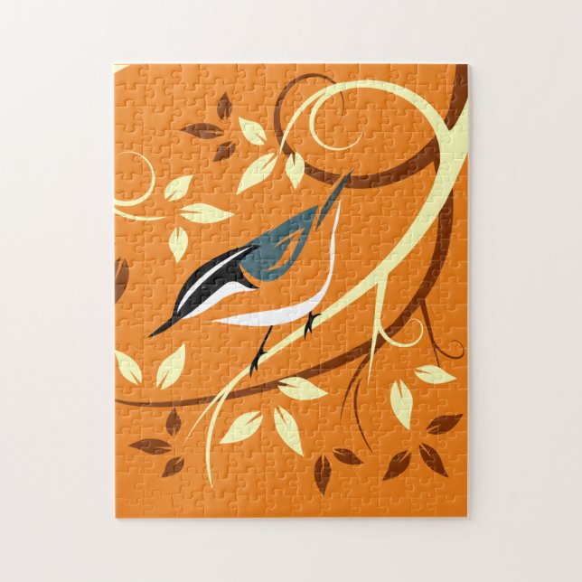 Red Breasted Nuthatch On Stylised Branch Jigsaw Puzzle (Vertical)