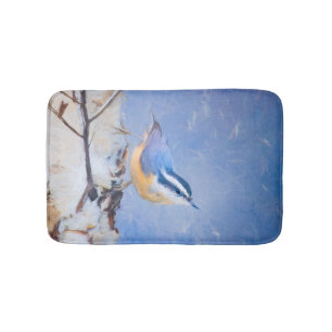Red-Breasted Nuthatch Painting Original Bird Art Bath Mat