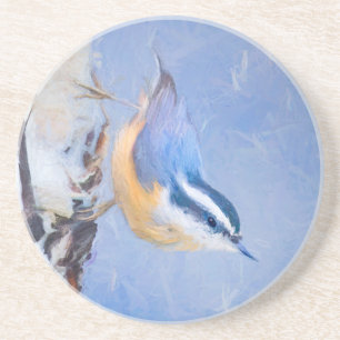Red-Breasted Nuthatch Painting Original Bird Art Coaster