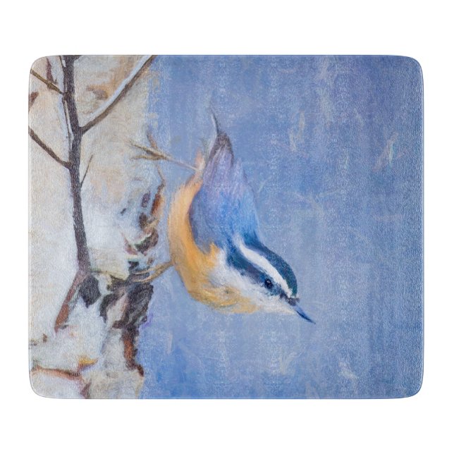 Red-Breasted Nuthatch Painting Original Bird Art Cutting Board (Front)
