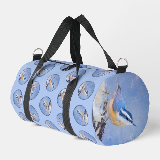 Red-Breasted Nuthatch Painting Original Bird Art Duffle Bag (Left Corner)