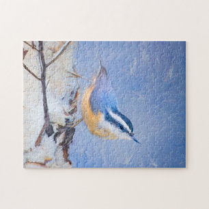 Red-Breasted Nuthatch Painting Original Bird Art Jigsaw Puzzle