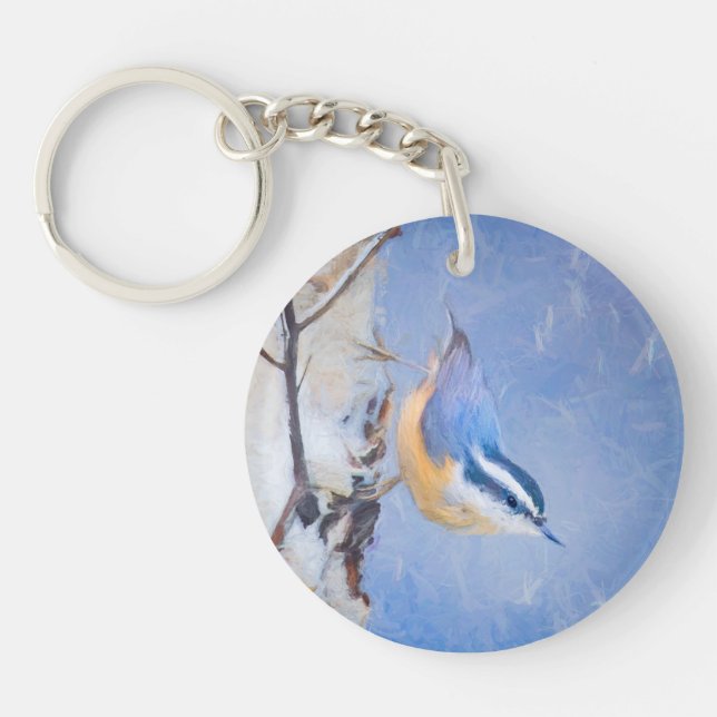 Red-Breasted Nuthatch Painting Original Bird Art Key Ring (Front)