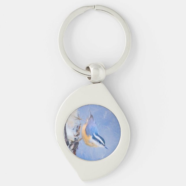 Red-Breasted Nuthatch Painting Original Bird Art Key Ring (Front)