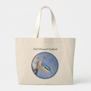 Red-Breasted Nuthatch Painting Original Bird Art Large Tote Bag