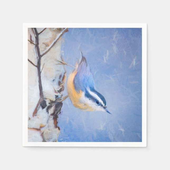 Red-Breasted Nuthatch Painting Original Bird Art Napkin (Front)