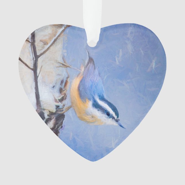 Red-Breasted Nuthatch Painting Original Bird Art Ornament (Front)