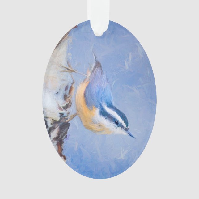 Red-Breasted Nuthatch Painting Original Bird Art Ornament (Front)