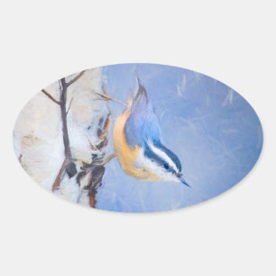 Red-Breasted Nuthatch Painting Original Bird Art Oval Sticker