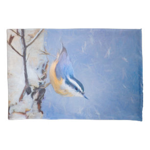 Red-Breasted Nuthatch Painting Original Bird Art Pillowcase