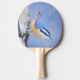 Red-Breasted Nuthatch Painting Original Bird Art Ping Pong Paddle