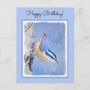 Red-Breasted Nuthatch Painting Original Bird Art Postcard