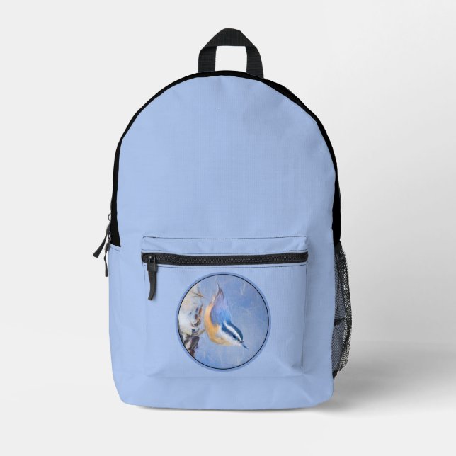 Red-Breasted Nuthatch Painting Original Bird Art Printed Backpack (Front)